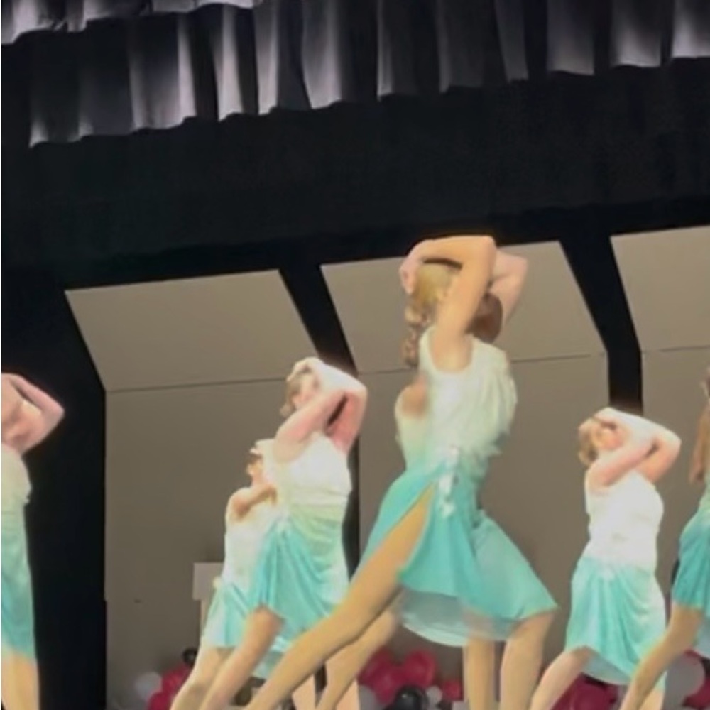 Brand:Revolution 10th House Girls white to Mint Green asymmetrical Dance Costume